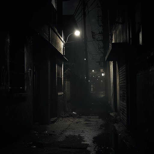 A chilling journey into a dark alley with unsettling synths and pounding beats, embodying a sense of lurking danger and unease. The melody twists and turns, capturing the tension and suspense of a night time urban encounter.