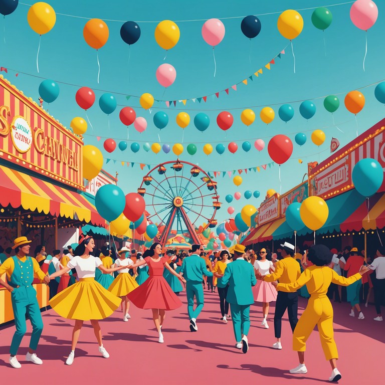 This track encapsulates a lively, spirited carnival atmosphere meshed with deep soulful undertones, featuring vibrant rhythms and a deeply emotional vibe that resonates with a festivity's happy heart under the summer sun. The music swirls with colors and movement, blending excitement with a touch of nostalgia for past carnivals, inviting listeners to dance and reminisce