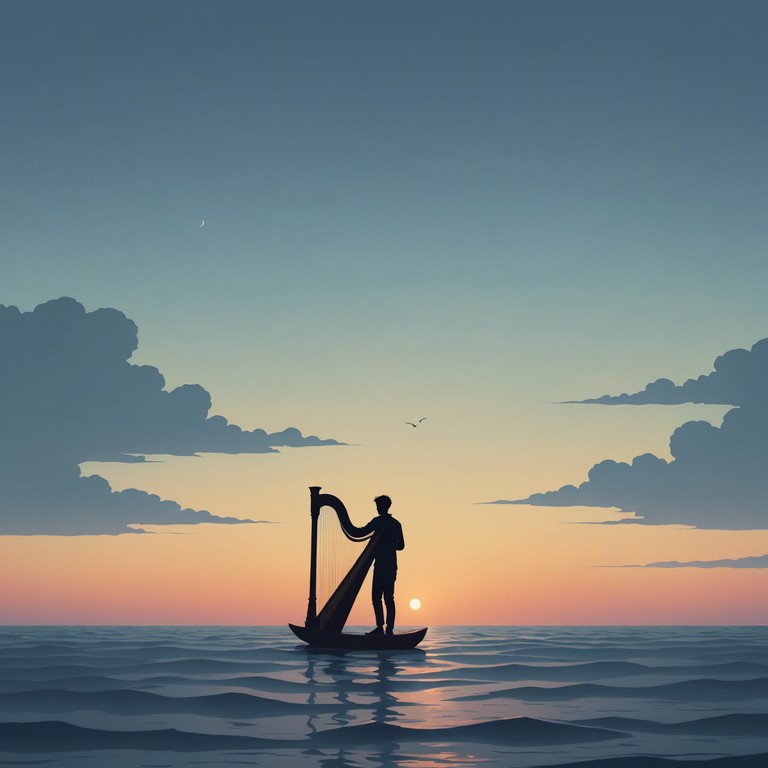 As the sun sets over a tranquil ocean, the soft melodies of a harp evoke a sense of peace and introspection, pairing perfectly with the ambient whispers of nature’s evening song.