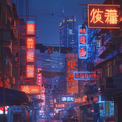 Imagine a vibrant track that captures the essence of a neon lit urban environment, with deep bass rhythms setting the tone for an endless night of exploration in the heart of the city. The music merges ambient street sounds with sophisticated electronic layers to offer a dynamic auditory experience.