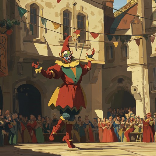 This upbeat instrumental piece captures the merry antics of a jester entertaining the court with lively rhythms and playful melodies, transporting listeners to a whimsical medieval scene full of joy and laughter.