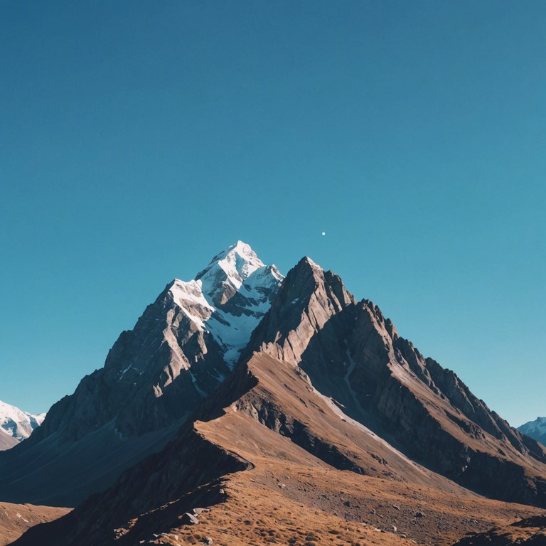 This track captures the awe inspiring beauty and power of a mountain, characterized by soaring electric guitar solos and a solid, driving backbeat that embodies the indomitable spirit of nature. The composition progresses from a gentle beginning, mimicking the calm of a distant peak, to an explosive, thunderous crescendo, mirroring a mountain's dynamic and majestic presence.