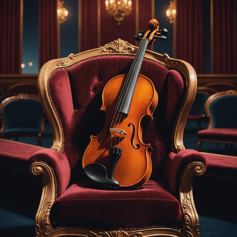 Imagine an empty theater late at night; a single violin plays, echoing off the ancient wooden walls and velvet curtains, crafting a scene of contemplative solitude and deep emotional resonance.