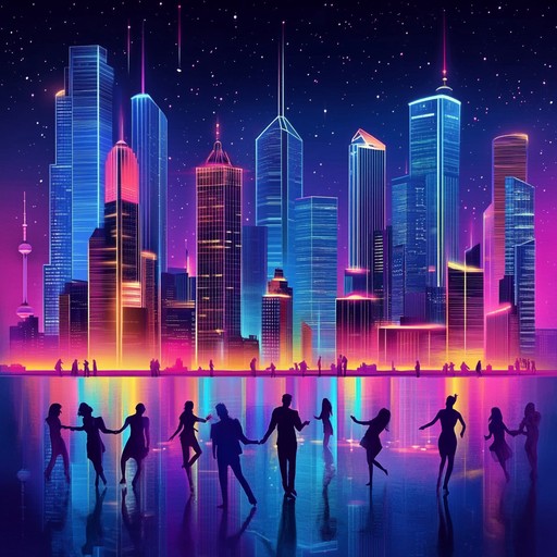 An upbeat electro instrumental blending pulsing synthesizers and driving beats, capturing the energy and excitement of a glowing city nightlife.