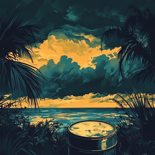 An instrumental track that blends edgy electronic sounds with tropical percussion, creating a vivid contrast between sharp synth lines and warm island rhythms.