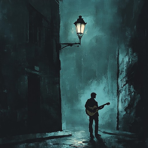 An instrumental blues rock piece that explores the depths of mystery and emotion through haunting guitar melodies and enrapturing rhythms, evoking images of misty alleyways and hidden secrets