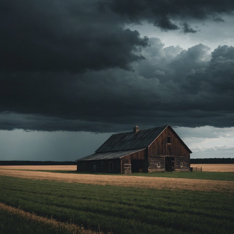 Imagine an intense showdown converted into music, where each banjo pluck and fiddle stroke pulses with raw energy and emotion, escalating into a crescendo that mirrors a storm passing through a countryside.