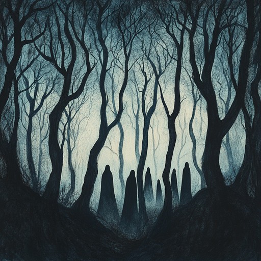 A chilling orchestral journey through a dark, haunted forest filled with sinister whispers, unsettling harmonies, and atmospheric soundscapes that evoke an eerie sense of impending dread.