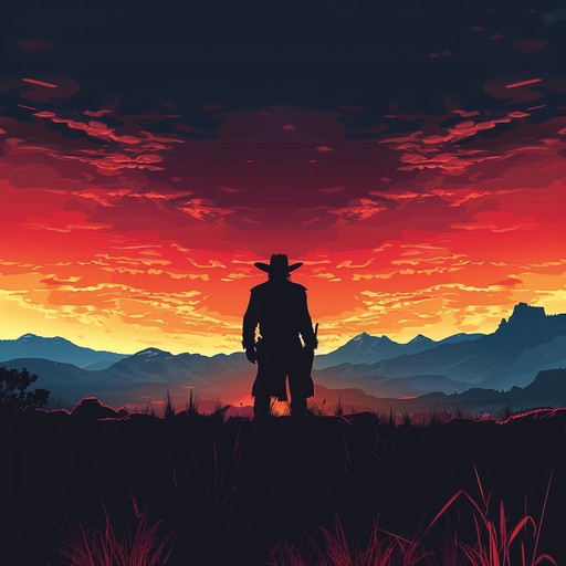 This instrumental piece paints a vivid picture of a lone cowboy's journey through the rugged terrain of the wild west, combining heroic melodies with the dynamic rhythms of acoustic guitar. It resonates with an air of majestic adventures and boundless freedom.