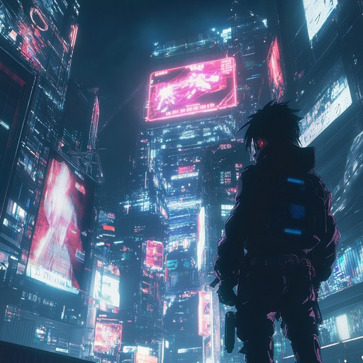 Pulsating synths and guitars portray anime rebellion in neon cities.