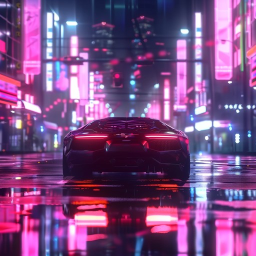 Journey through a vividly lit, lively retro futuristic city, with pulsing synths and driving beats encapsulating the electric nightlife and sense of adventure.