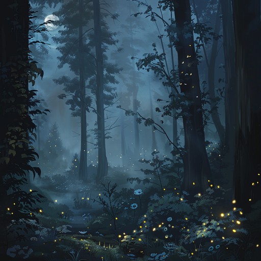 Immerse yourself in a magical forest where gentle moonlight filters through the trees, casting shimmering shadows as a dreamy melody soothes the senses and induces restful sleep