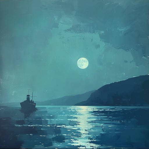 A tranquil instrumental capturing the reflective nature of moonlit waters, combined with the soft storytelling tones of russian naval history. The calm sea, gentle night breezes, and distant sounds of a ship create a meditative, soothing auditory experience.