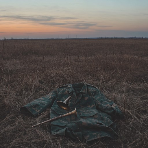 An evocative composition blending melancholic melodies with subtle military rhythms, capturing the conflict between honor and loss experienced by soldiers returning home