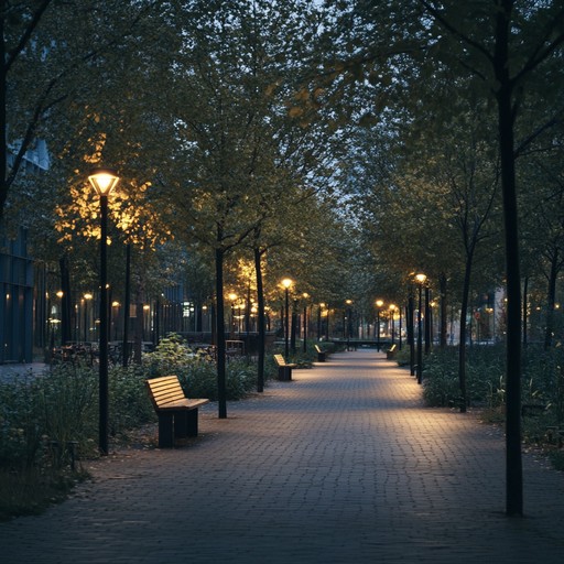 An introspective electronica piece featuring soft synths and ambient textures to evoke the peaceful atmosphere of an urban night, perfect for moments of calm reflection.