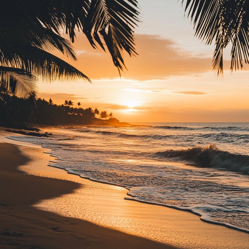 Experience the tranquil charm of a serene beach stroll during sunset with gentle waves lapping the shore and a warm breeze caressing your skin, accompanied by the soothing melodies of a mellow bossa nova tune