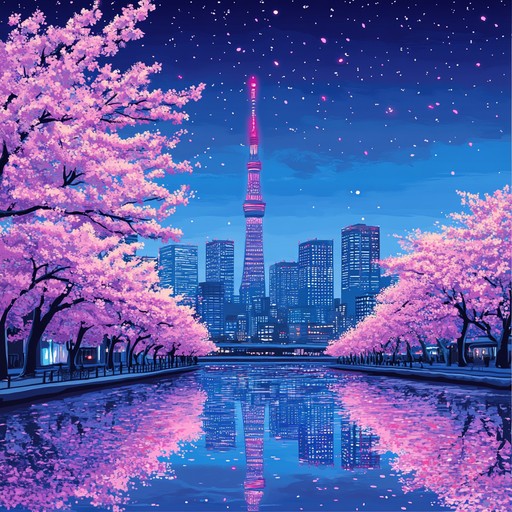 An instrumental track blending psychedelic sounds with j pop melodies, evoking the surreal atmosphere of tokyo's neon lights and sakura blossoms at night.