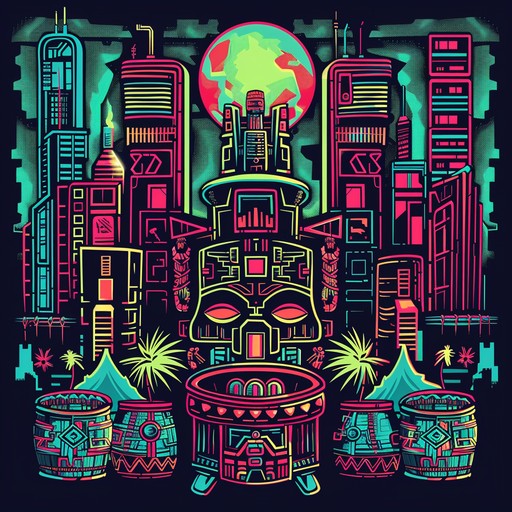 Experience ancient aztec drum rhythms blended with fast paced modern electronic jungle beats. A bold soundscape bridging between historical past and futuristic evolution.