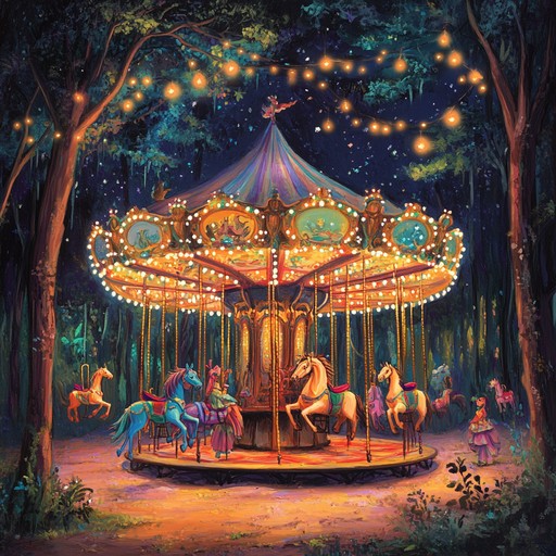 Imagine a vibrant carousel ride in an enchanted forest, where whimsical creatures dance around under twinkling lights. This piece combines playful melodies and light hearted rhythms to create a magical atmosphere, perfect for a charming and otherworldly dance scene