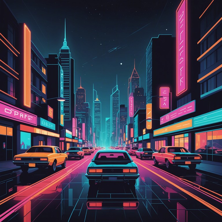 Imagine a soundtrack for a vibrant night in the city, where a thick, groovy bass line intertwines seamlessly with sporadic drum hits and a backdrop of nighttime ambient noises. The music feels like cruising through neon lit streets, witnessing the city pulse with life and energy.