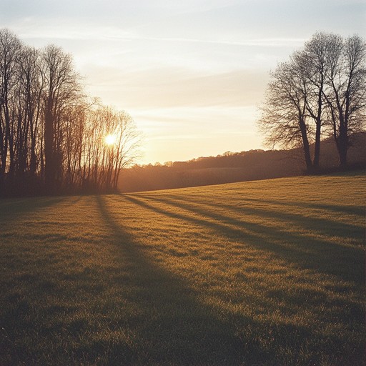 A serene, easy going instrumental piece that captures the gentle sway of an evening walk through a sun kissed meadow, with light acoustic guitar strumming, subtle piano notes, and ambient nature sounds blending harmoniously. Ideal for unwinding and reflecting on sumptuous summer days.