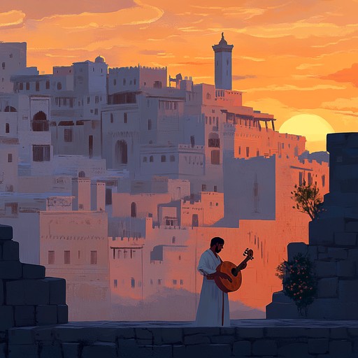 An instrumental composition featuring the soulful sounds of the oud, expressing deep feelings of sorrow and nostalgia, transporting the listener to the vast deserts and ancient cities of the middle east, capturing the essence of loss and yearning.