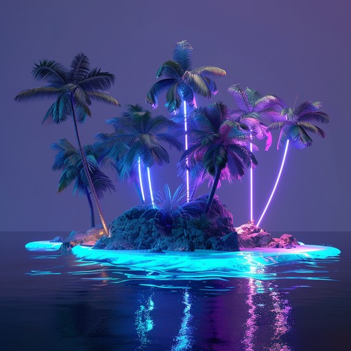 An uplifting instrumental track blending futuristic synths and tropical beach vibes. Imagine a serene, otherworldly island where neon lights glow under palm trees, and gentle waves lap at the shore. The soundscapes bring together digital and organic, with synthesized melodies and tropical percussions painting a colorful, dreamy landscape. Perfect for evoking a sense of tranquil escapism with a futuristic twist.