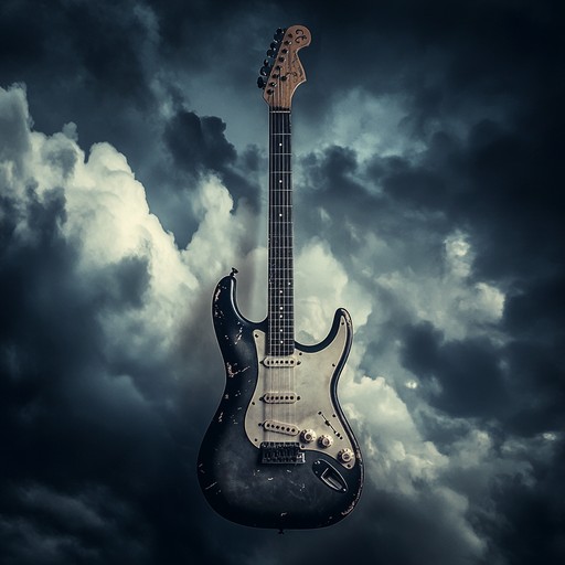 A sorrowful yet defiant electric guitar track echoing deep emotional struggle. The melodies are melancholic, capturing the rebellious heartache of lost love, as it battles against despair. Each note is a poignant statement, enveloping the listener in a haunting soundscape.