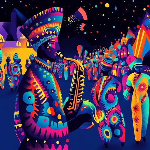 A lively instrumental piece blending soulful saxophone melodies with the driving rhythms of samba, capturing the spirit of carnival festivities. The music invites listeners to feel the joy and energy of a vibrant street parade.