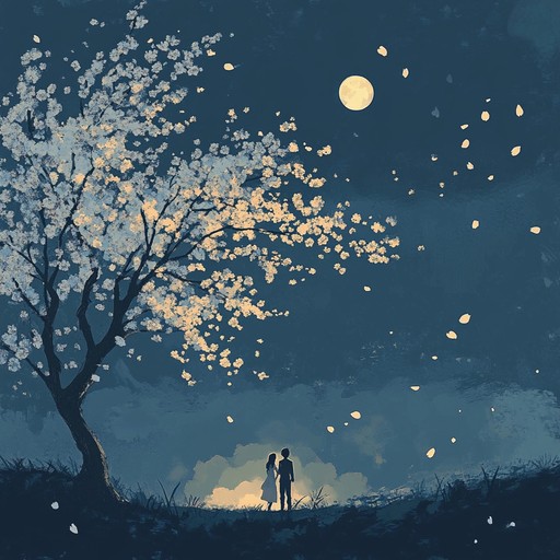 An instrumental piece blending gentle koto strings with ambient textures, creating a soothing atmosphere reminiscent of romantic anime scenes set beneath cherry blossoms.