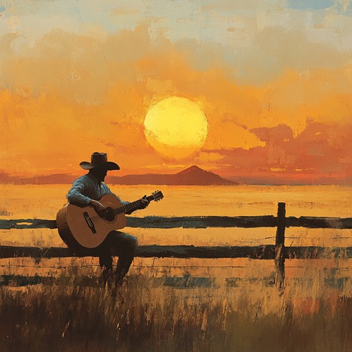 A calming, melodic guitar piece that paints a tranquil picture of the vast, open prairie at sunset, capturing the gentle breeze and the warm glow of the setting sun. Ideal for unwinding and relaxation, it invokes a peaceful western ambiance that soothes the soul.