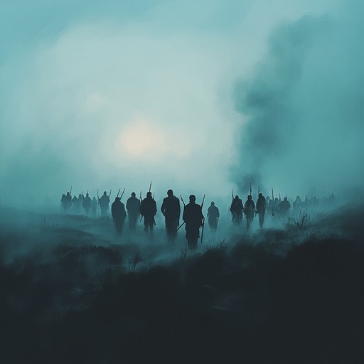 An instrumental track that fuses ethereal ambience with military percussion, creating a haunting atmosphere of soldiers marching through misty fields. The piece features layered synths, echoing brass, and distant drums, invoking the sense of a spectral army advancing in the twilight.