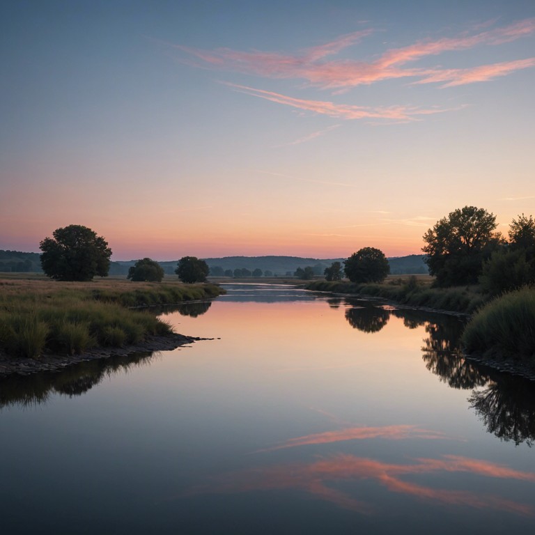 As dusk envelopes the riverside, gentle drum and bass rhythms blend with the sound of water and the cool breeze, creating a tranquil atmosphere perfect for unwinding after a long day.