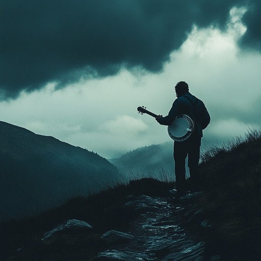 An instrumental bluegrass track that pushes the boundaries with aggressive banjo riffs, layered over moody fiddle harmonies and percussive guitar rhythms, creating a dark, edgy soundscape that evokes the shadowed depths of the appalachian mountains.