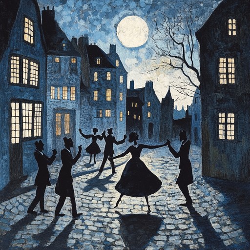 An instrumental groovy waltz that combines gypsy jazz swing with mysterious, exotic melodies. The piece evokes images of moonlit streets and masquerade balls, blending traditional waltz rhythms with modern grooves. The music is led by a vibrant violin melody over rhythmic guitar strums and upright bass, creating a danceable, enchanting atmosphere.