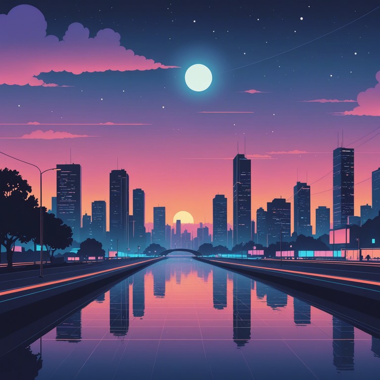An ethereal track featuring a soft, haunting synth line that mimics the serene yet vibrant moments of twilight in a modern alley. This composition captures the simultaneous tranquility and subdued energy of an evening under the neon lights, perfect for winding down or gentle background music.