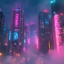 a soulful journey through neon lit cyberpunk cityscapes at night