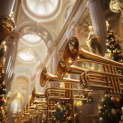 As ten trumpets blare with coordinated precision, their melodious echoes signify the commencement of a grand event, resonating hope and grandeur across the festive venue.