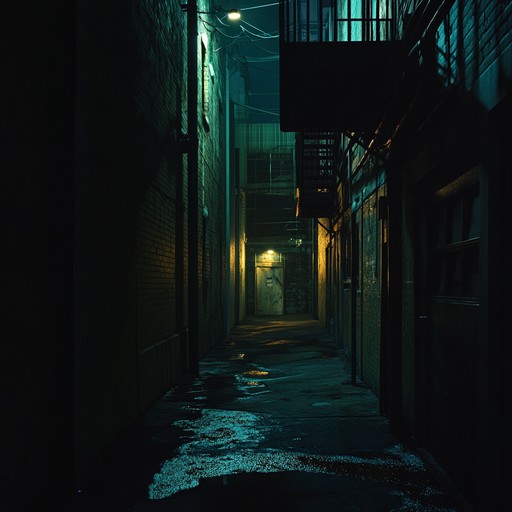 A chilling instrumental track featuring distant, echoing guitar riffs and subtle percussive elements, capturing the eerie essence of an empty, shadow filled urban alleyway at night. The song builds tension with layered, pulsating rhythms and minor key progressions, creating a sense of foreboding and suspense. Ideal for horror soundtracks or unsettling atmospheric backgrounds.