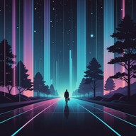 reflective journey through neon lit dreams