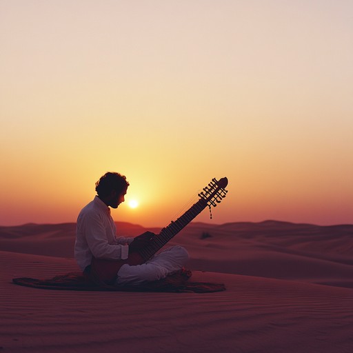 A fusion of traditional sitar with ambient soundscapes, this piece creates an ethereal journey through heartfelt memories and longing. The sitar's intricate, soulful plucking is complemented by a backdrop of soft, atmospheric pads that evoke the vastness of a desert at twilight.