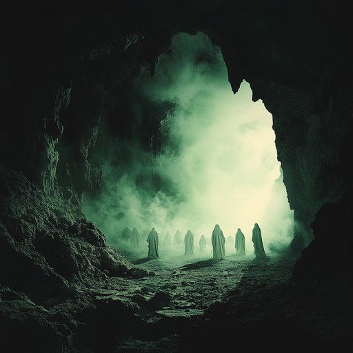 Within the shadow laden corridors of an abandoned catacomb, haunting voices murmur tales of past horrors, with the eerie music of the theremin amplifying every chilling whisper into a symphony of fear.