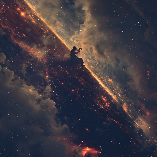 A surreal journey through outer space, featuring delicate plucked harp strings that resonate with the vastness of the universe, creating a calming and mysterious soundscape that feels both ancient and futuristic. Gentle ambient textures provide a dreamlike backdrop, interspersed with occasional bursts of cosmic light