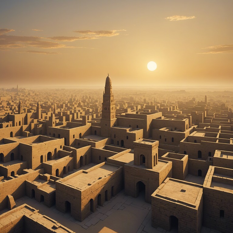 Imagine a piece where traditional dub reggae intersects with the mystic atmosphere of ancient mesopotamian markets. Heavy bass lines and echo drenched drumbeats curl like smoke among the whispered secrets of old babylonian temples. Against this backdrop, a sophisticated meld of flute melodies weaves an intricate story of dawn awakening over the ancient city, reflecting both historical depth and modern rhythmic impulses.