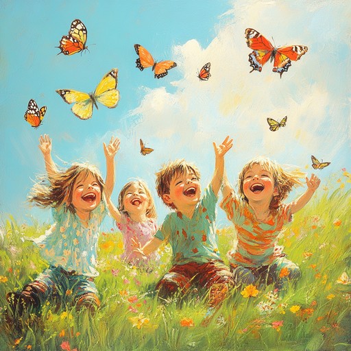 An upbeat instrumental featuring cheerful melodies that capture the essence of children playing and laughing in a sunny meadow. The song evokes images of giggling kids chasing butterflies and exploring nature, encouraging happiness and carefree fun.