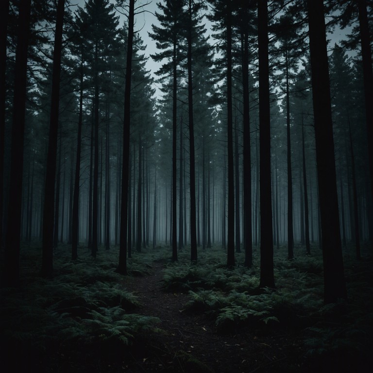 In the heart of a secluded forest, the track unravels a chilling journey of sound, composed with slow, methodical beats and haunting melodies that mimic the quiet footsteps of unseen creatures in the dark. The air thrums with an eerie energy, holding secrets whispered amongst ancient trees, shrouded in darkness.