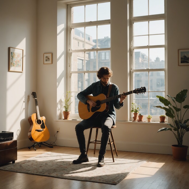 This track uses the warm, resonant tones of an acoustic guitar to underscore a narrative of personal liberation and calmness, perfect for reflective moments alone.