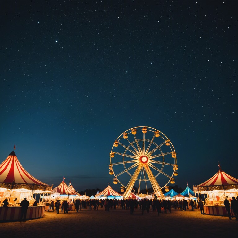 Immersing deeply into the carnival spirit, this composition intertwines the pulse of electronic beats with the whimsical sounds of a marimba, orchestrating a dance between reality and illusion under the moonlit sky.