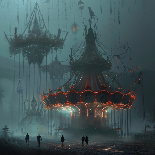 The music conjures up images of a haunted carnival at night, with creepy clowns, decaying rides, and an overwhelming sense of dread. The twisted waltz melody, played by a detuned calliope, weaves through the discordant soundscape of unsettling sound effects and distorted carnival music. The occasional scream or maniacal laugh punctuates the piece, adding to the overall feeling of unease and terror.