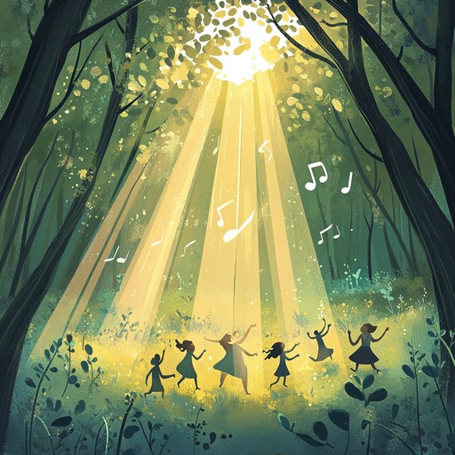 An instrumental freak folk piece that blends whimsical melodies with uplifting rhythms, evoking images of dancing under the forest canopy as sunlight filters through the leaves. The song weaves together traditional folk instruments in unconventional ways to create a vibrant and joyful atmosphere.